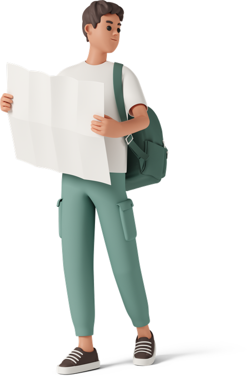 young man holding paper map